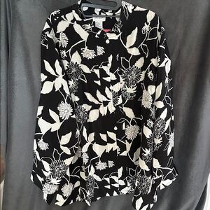 Elegant Black and White Floral Blouse